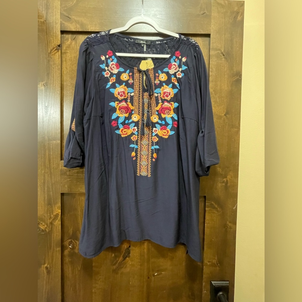 Andree by Unit-1X-Navy Blue Embroidered Top